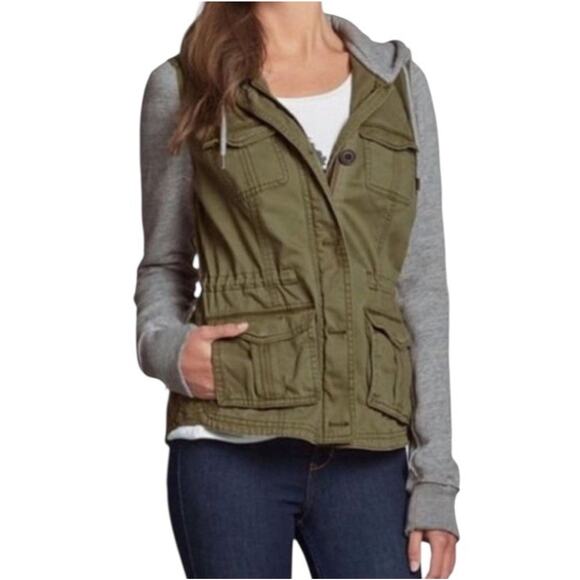 Abercrombie Fitch Jacket Womens Medium Green Gray Hoodie Utility Gorp Grunge Y2K - Picture 1 of 11